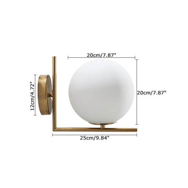 Modern Milk Globe Wall Sconce Lighting in Brass Finish with Blown Glass Opal Diffuser for Bedroom Hallway
