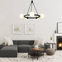 Modern Sophisticated 5-Lights Bubble Round Chandelier with Milk Glass Globes for Living Room/Dining Room/Restaurant