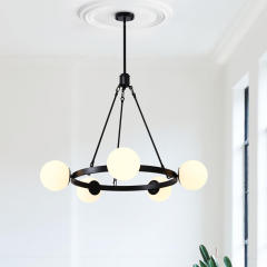Modern Sophisticated 5-Lights Bubble Round Chandelier with Milk Glass Globes for Living Room/Dining Room/Restaurant