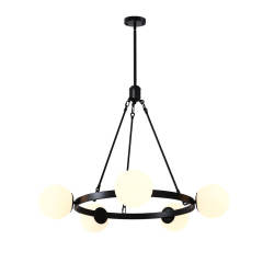 Modern Sophisticated 5-Lights Bubble Round Chandelier with Milk Glass Globes for Living Room/Dining Room/Restaurant