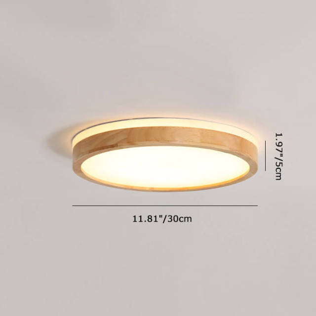 Scandinavian Modern Wooden Round Circle LED Dimmable Flush Mount Ceiling Light for Bedroom Kitchen Living Room Dining Room