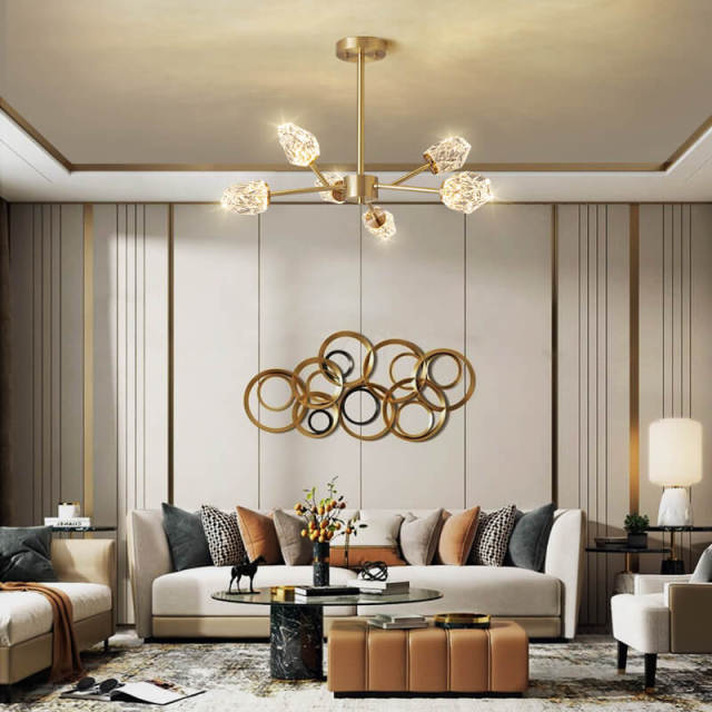 Contemporary Glam Luxurious Design 6-Light Sputnik Chandelier in Crystal Glass Shades  for Living Room Restaurant