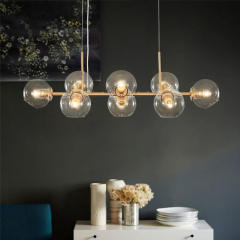 Mid Century Modern 8 Lights Clear/Smokey Glass Bubble Linear Chandelier for Dining Room Living Room