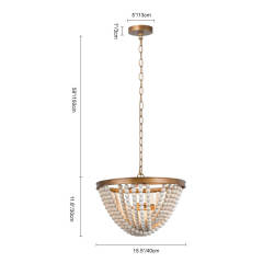 Modern Mid-century Boho Beads Antiqued Brass Chandelier in Bowl Shape for Dining Room/ Living Room/ Bedroom