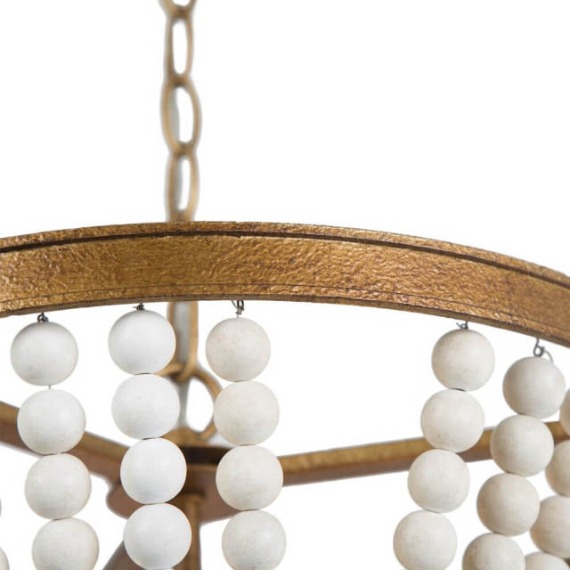 Modern Mid-century Boho Beads Antiqued Brass Chandelier in Bowl Shape for Dining Room/ Living Room/ Bedroom