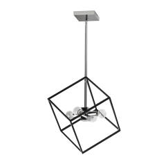 4-Light Modern Minimalist Geometric Pendant Lighting in Black & Chrome Finish for Dining Room/ Living Room/ Gallery