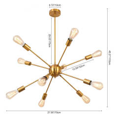 10-Light Mid-Century Modern Sputnik Chandelier in Black/Brass for Living Room/Dining Room/Bedroom