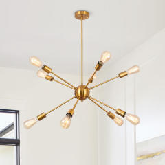 10-Light Mid-Century Modern Sputnik Chandelier in Black/Brass for Living Room/Dining Room/Bedroom