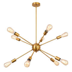 10-Light Mid-Century Modern Sputnik Chandelier in Black/Brass for Living Room/Dining Room/Bedroom