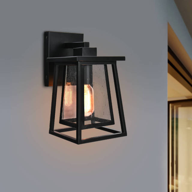 Modern Minimalist Tapering Lantern Outdoor Indoor Wall Sconce in Black Porch Light Fixture
