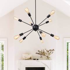 10-Light Mid-Century Modern Sputnik Chandelier in Black/Brass for Living Room/Dining Room/Bedroom