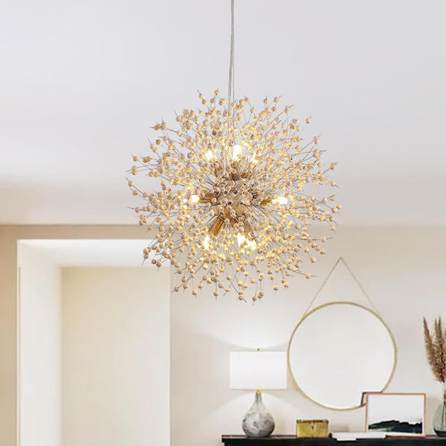 Modern Coastal Style 8/9 Light Firework Wood Beads Sputnik Chandelier Pendant Light for Dining Room/ Living Room/ Bedroom