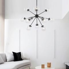 Modern Mid-Century 12- Lights Sputnik Glass Sphere Chandelier for Living Room Bedroom