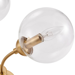 3-Light Modern Gold Sputnik Semi Flush Mount with Clear Glass Globe for Dining Room/ Kitchen/ Living Room