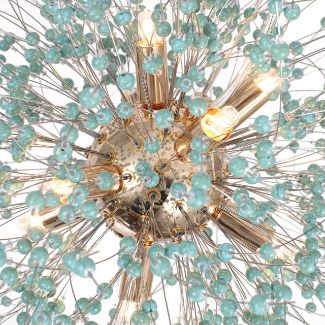 Modern Aqua Sea Chandelier 9-Light Mid-century Sputnik Firework Beads Chandelier Pendant Lighting for Restaurant/ Living Room/ Bedroom