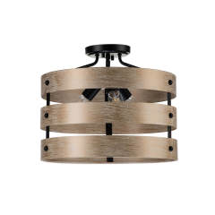 Modern Farmhouse Tiered Faux Wood Drum Flush Mount Ceiling Light for Kitchen Island /Dining Room /Hallway