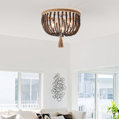 Modern Coastal Wood Beaded Flush Mount Ceiling Light in a Rope Knot Design for Entryway, Bedroom, Kitchen, Living Room