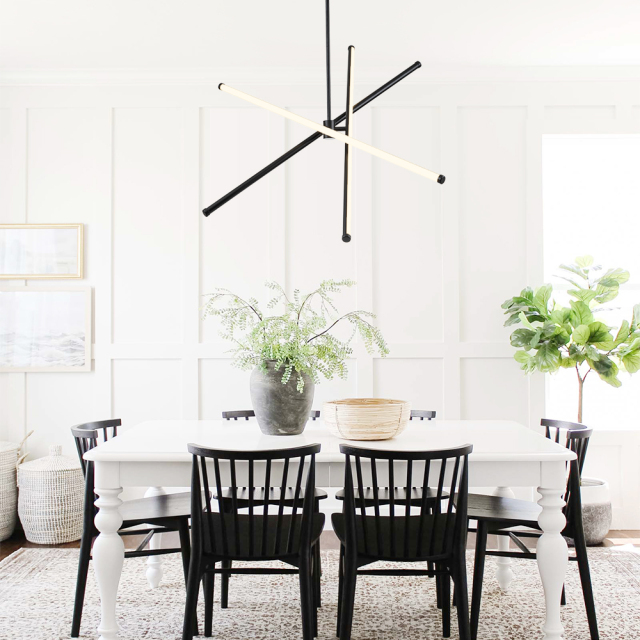 Modern 3-Light Rod LED Cross Arms Sputnik Chandelier in Matt Black/ Aged Brass Finish for Dining Room/ Kitchen/ Living Room