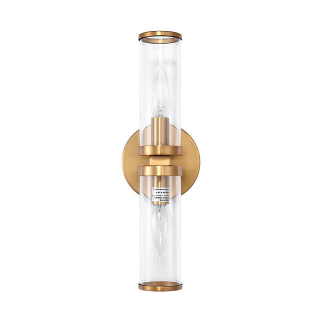2-Light Modern Brass/ Black Cylinder Clear Glass Wall Sconces Wall Lights for Front Door/ Entryway/Living Room Bathroom Vanity Light