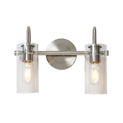 2-Light Modern Nickel Cylinder Clear Glass Shade Wall Sconces Bathroom Vanity Light for Entryway/Living Room