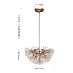 3-Light Modern Brass Sputnik Beads Chandelier Firework Hanging Light for Living Room/Dining Room/ Lobby/ Restaurant