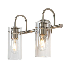 2-Light Modern Nickel Cylinder Clear Glass Shade Wall Sconces Bathroom Vanity Light for Entryway/Living Room