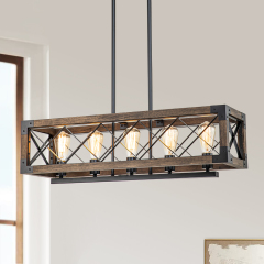 Modern Farmhouse 5-Lights Cross-iron Wood Chandelier for Kitchen Island Dining Table