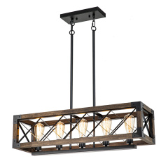 Modern Farmhouse 5-Lights Cross-iron Wood Chandelier for Kitchen Island Dining Table