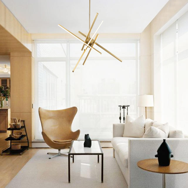 Modern LED Sputnik Cross Arms Chandelier in Matt Black/ Aged Brass Finish for Dining Room//Living Room/Bedroom