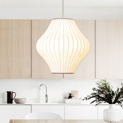 Saucer Bubble Pendant White Single Light Natural Silk Pendant Lamp for Living Room Dining Room Kitchen Bedroom