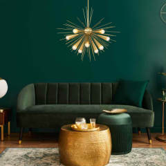 10-Light Mid-Century Modern Brass/ Black Sputnik Sunburst Pendant Light for Dining Room/ Kitchen/ Living Room