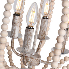 4-Light Modern Farmhouse Wood Beads Antiqued Finish Lantern Pendant Lighting for Dining Room/ Living Room/ Bedroom