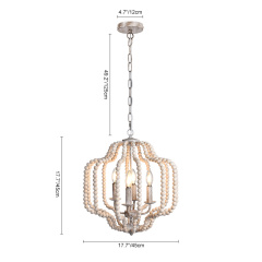 4-Light Modern Farmhouse Wood Beads Antiqued Finish Lantern Pendant Lighting for Dining Room/ Living Room/ Bedroom