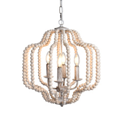4-Light Modern Farmhouse Wood Beads Antiqued Finish Lantern Pendant Lighting for Dining Room/ Living Room/ Bedroom