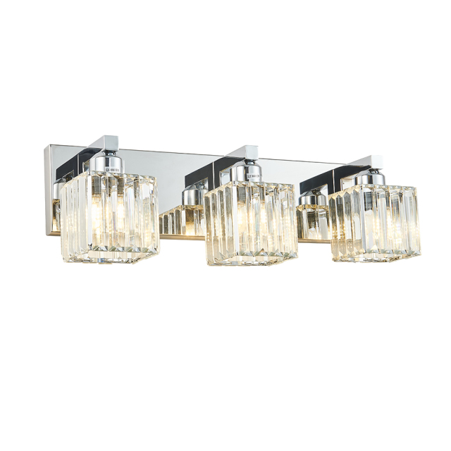 3-Light Modern Dimmable Wall Sconce with Crystal Square Shade Bathroom Vanity Light Mid-century Wall Sconce in Black+Brass/ Chrome Finish