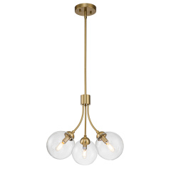 3-Light Mid-Century Gold Sputnik Semi Flush Mount with Clear Glass Globe for Bedroom/ Kitchen/ Living Room
