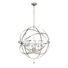 Modern Farmhouse Circle Frame Crystal Chandelier Pendant Lighting with Cage Shade For Restaurant/ Kitchen/ Dining Room