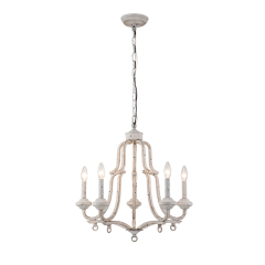 Modern Farmhouse Rustic 5 Lights Candle Style Empire Chandelier in Antique White Finish for Living Room/ Dining Room/ Museum