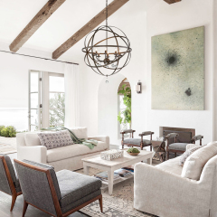 Modern Farmhouse Circle Frame Crystal Chandelier Pendant Lighting with Cage Shade For Restaurant/ Kitchen/ Dining Room