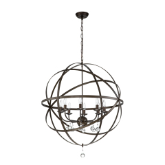 Modern Farmhouse Circle Frame Crystal Chandelier Pendant Lighting with Cage Shade For Restaurant/ Kitchen/ Dining Room