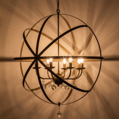 Modern Farmhouse Circle Frame Crystal Chandelier Pendant Lighting with Cage Shade For Restaurant/ Kitchen/ Dining Room