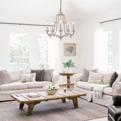 Modern Farmhouse Rustic 5 Lights Candle Style Empire Chandelier in Antique White Finish for Living Room/ Dining Room/ Museum