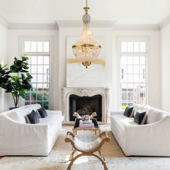 6-Light Modern French Empire Crystal Glass Chandelier in Antique Brass Finish for Living Room/Dining Room/ Master Bedroom