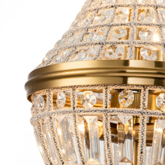 6-Light Modern French Empire Crystal Glass Chandelier in Antique Brass Finish for Living Room/Dining Room/ Master Bedroom