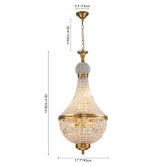 6-Light Modern French Empire Crystal Glass Chandelier in Antique Brass Finish for Living Room/Dining Room/ Master Bedroom