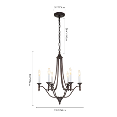 6-Light Mid-century Modern Farmhouse Candle Style Traditional Empire Chandelier Finish for Living Room/ Dining Room