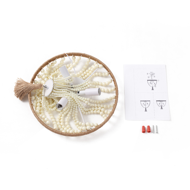 Modern Coastal Wood Beaded Flush Mount Ceiling Light in a Rope Knot Design for Entryway, Bedroom, Kitchen, Living Room