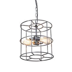 Modern Farmhouse Metal Open Cage Frame Pendant Lighting in Silver Gray Finish For Restaurant/ Kitchen/ Dining Room