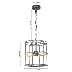Modern Farmhouse Metal Open Cage Frame Pendant Lighting in Silver Gray Finish For Restaurant/ Kitchen/ Dining Room