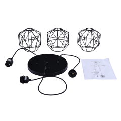 3-Light Modern Industrial Black Geometric Pendant Lighting Adjustable Cage Hanging Light for Kitchen Island Dining Room Bedroom Bar
